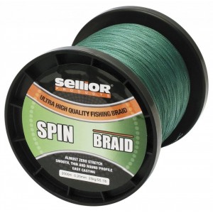 Pletená šňůra SELLIOR SpinBraid 0,12mm, nosnost 13kg, barva zelená
