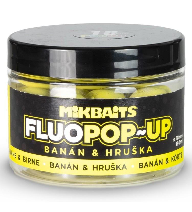 Mikbaits Plovoucí Boilie Fluo Banán Hruška 150 ml - 18 mm