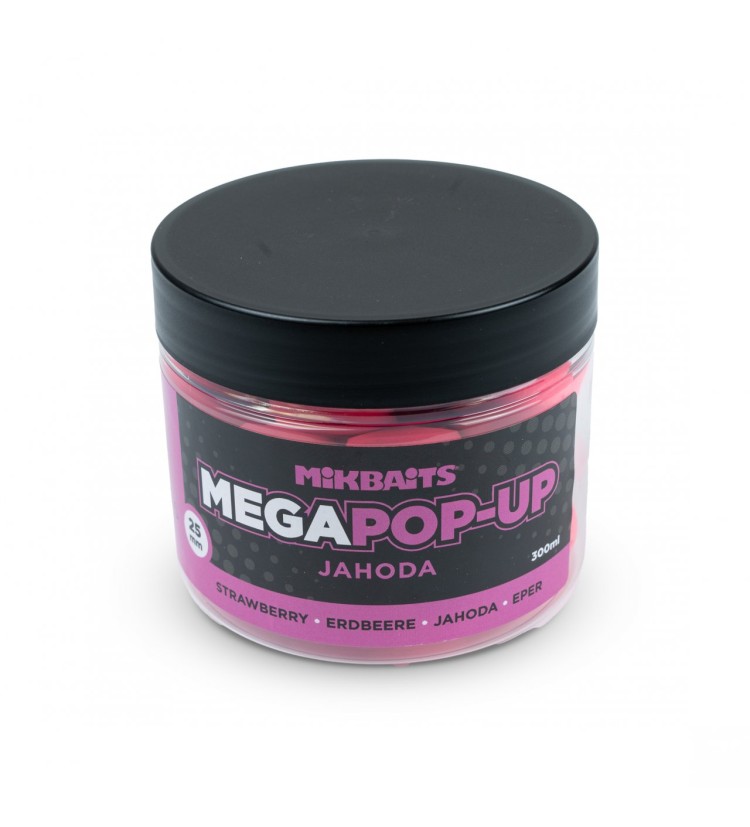 Mikbaits Mega fluo pop-up 300ml - Jahoda 25mm