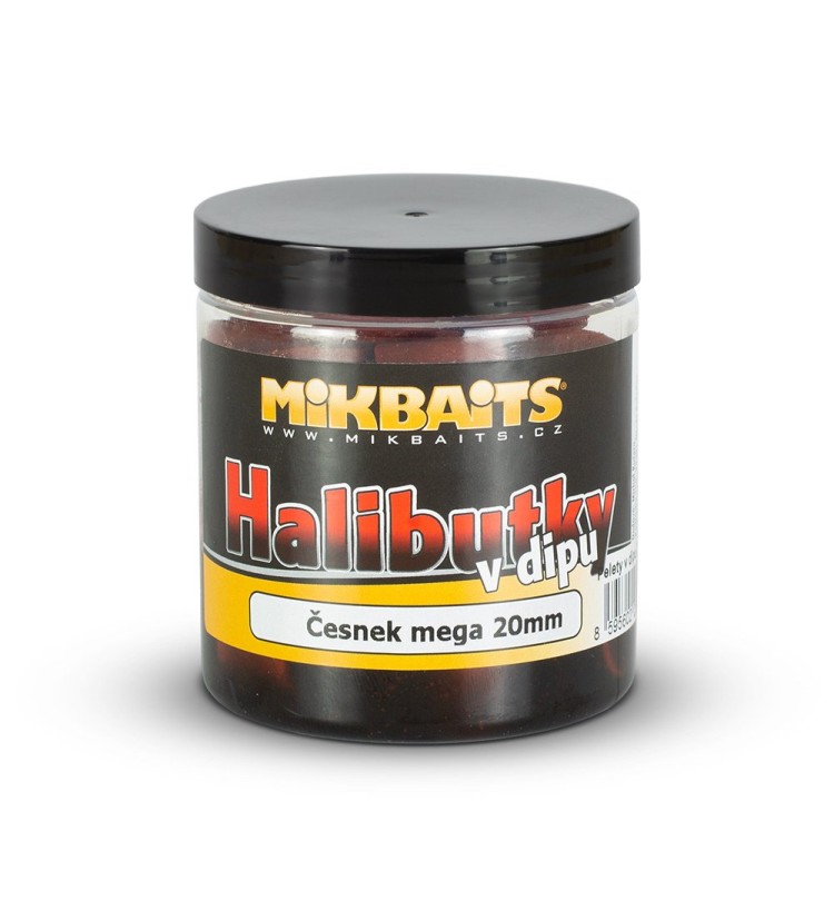 Mikbaits Halibutky v dipu 250ml - Česnek Halibut 20mm