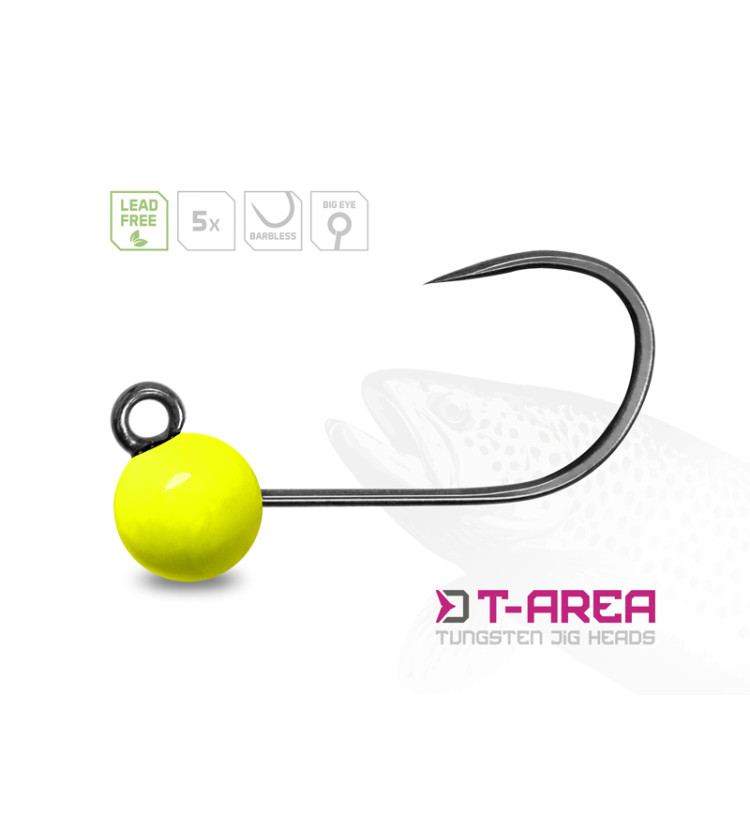 Wolframový jig Delphin T-AREA BL/5ks fluo žlutý/4mm/0,6g/#6