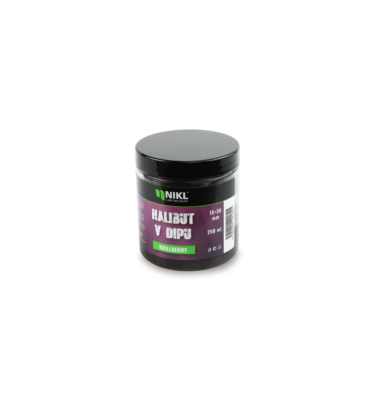 Nikl Black halibut pelety v dipu Krill Berry 15+20mm, 250ml