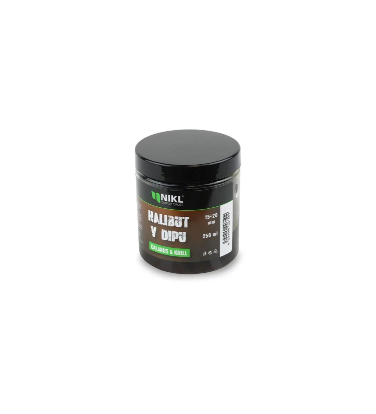 Nikl Black halibut pelety v dipu Calanus & Krill 15+20mm, 250ml