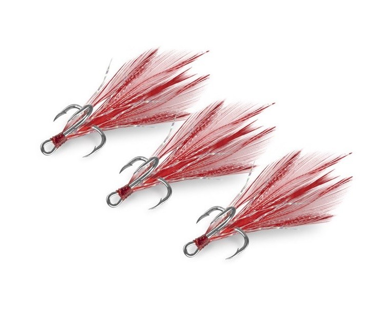 Delphin Trojháček Bird Hook Triple Červená Pírka 3 ks vel. 8
