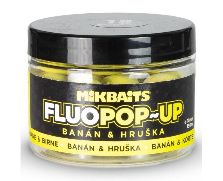 Mikbaits Plovoucí Boilie Fluo Banán Hruška 150 ml - 18 mm