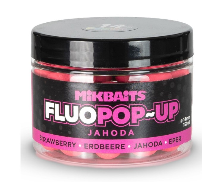 Mikbaits Plovoucí Boilie Fluo Jahoda-BA 150 ml 14 mm