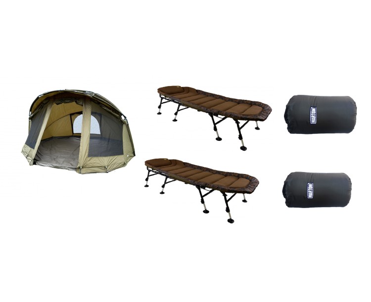 Harton Bivak Koloseum + 2x Lehátko Harton Continental Camo + 2x Spací pytel Harton Basic