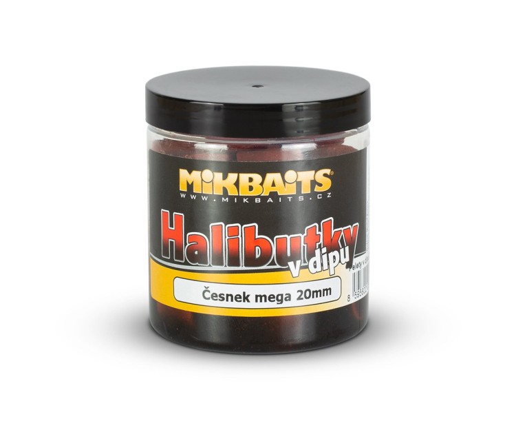 Mikbaits Halibutky v dipu 250ml - Česnek Halibut 20mm