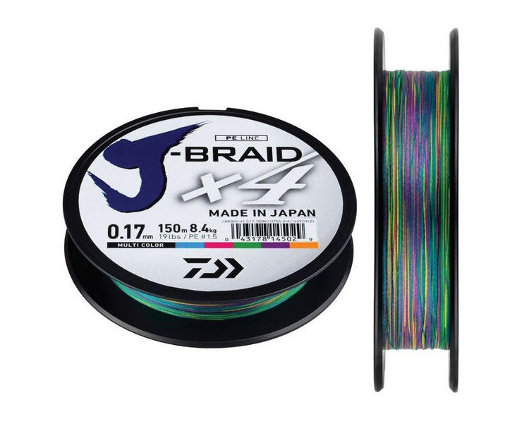 Daiwa Splétaná Šňůra J-Braid Multi Color 300 m-Průměr 0,16 mm / Nosnost 9 kg