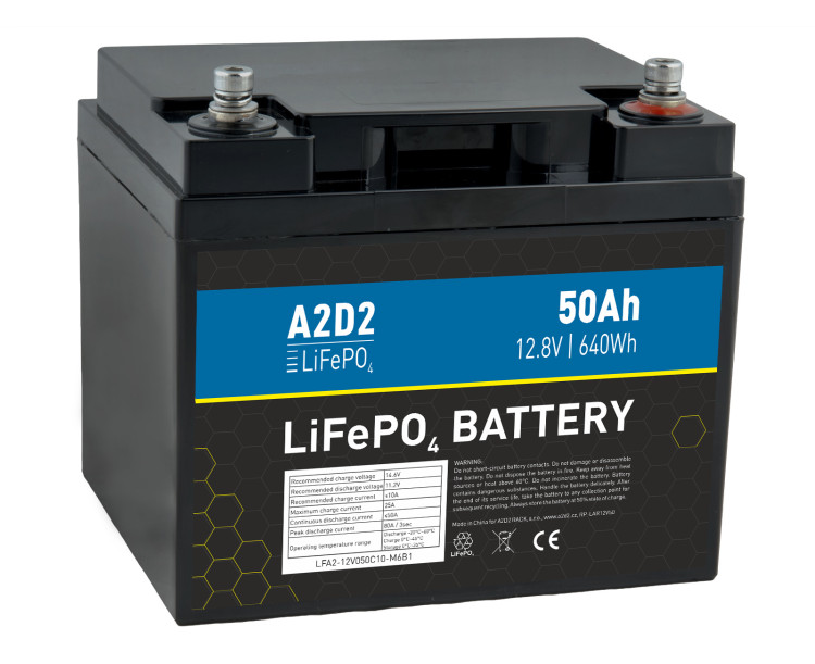 A2D2 baterie LiFePO4 12,8V 50Ah M6 (REPT cells)